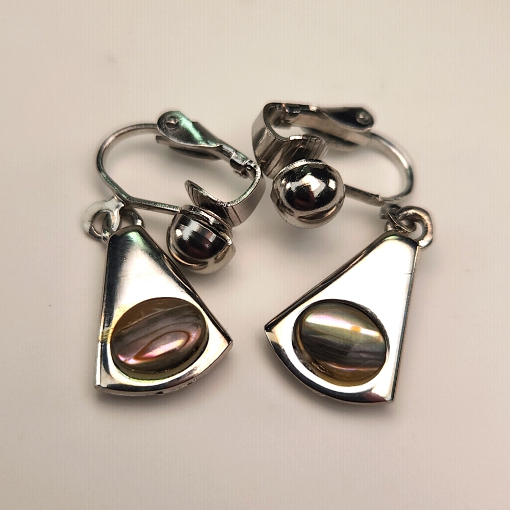 Park Lane Abalone Clip on earrings VTG 80s - Picture 1 of 11